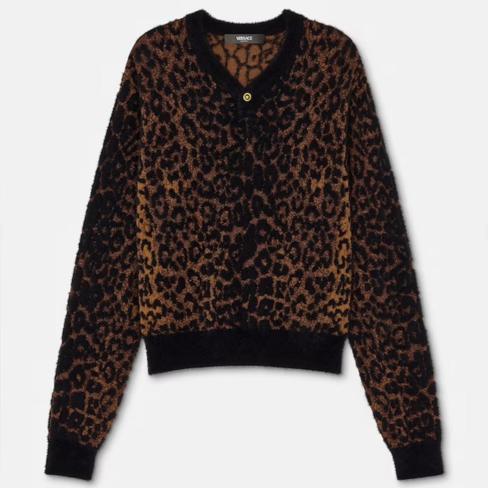 Versace leopard jacquard chenille knit sweater
